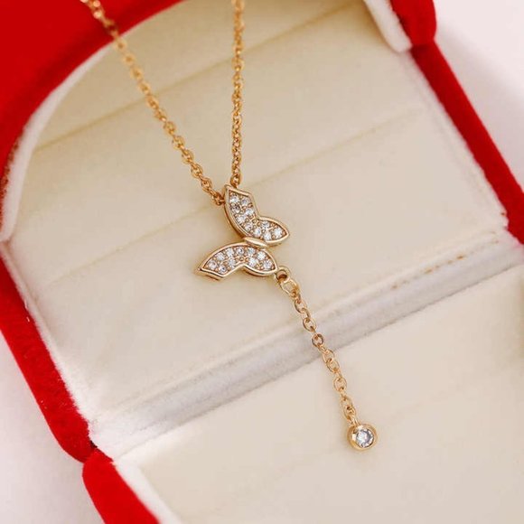New Popular Butterfly Necklace for Women 18K Gold Plated CZ, HA4603 - Picture 2 of 6